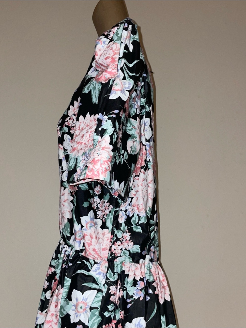 S.L. Fashions Black Maxi Dress with Pink & Mint Floral Print vintage - Picture 9 of 10